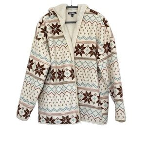 Steve Madden Women’s Sherpa Fleece Wrap Fairisle Print Hooded Jacket XL